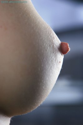 Jong roodharig meisje met recht vooruit staande volle borsten